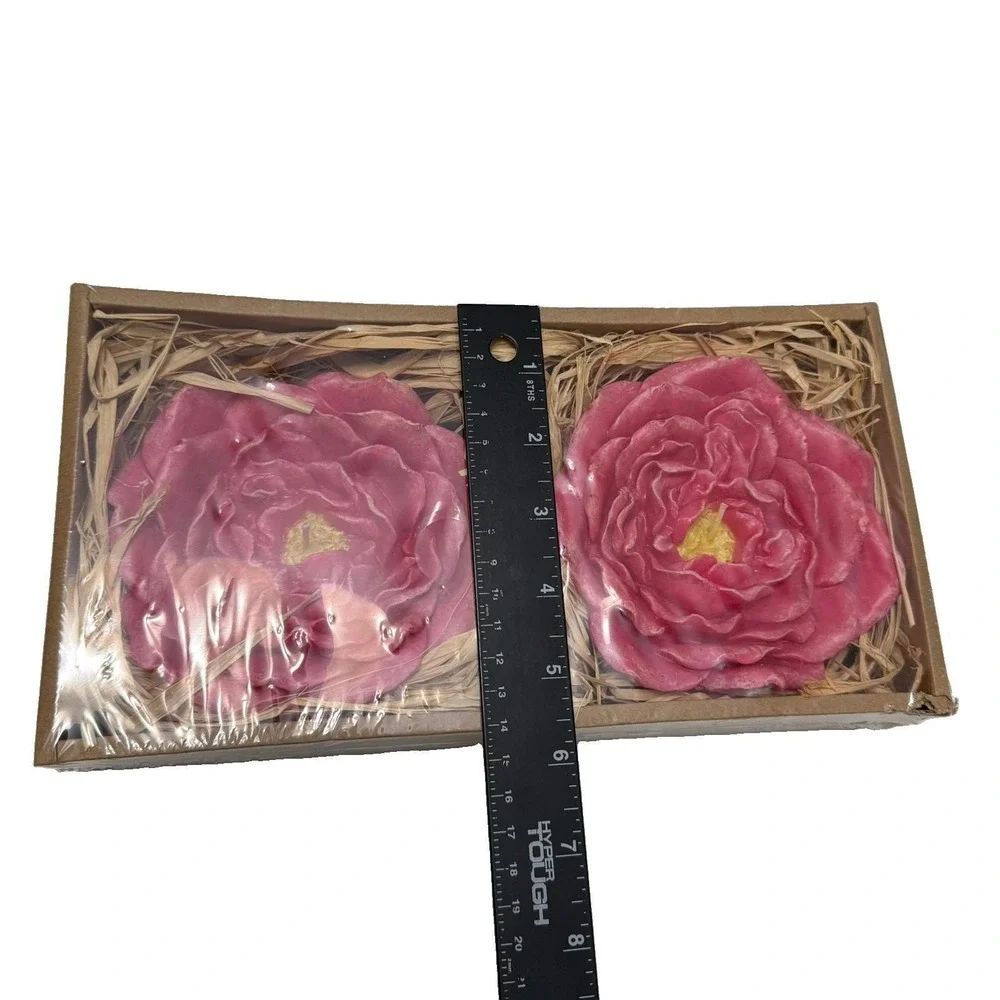 Vintage Pottery Barn Pink Rose Floating Candles Set 2 Large Y2K New in Box
